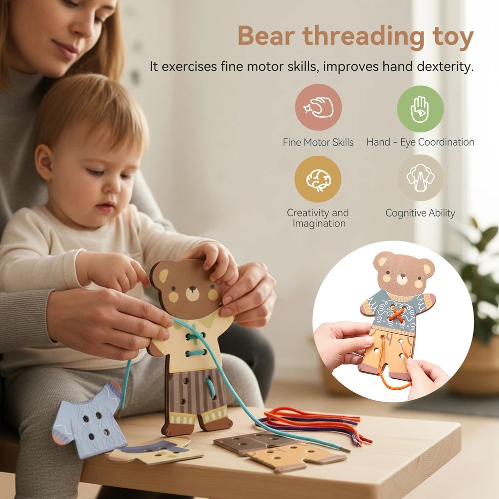 Wooden Bear Dress-Up Threading Toy
