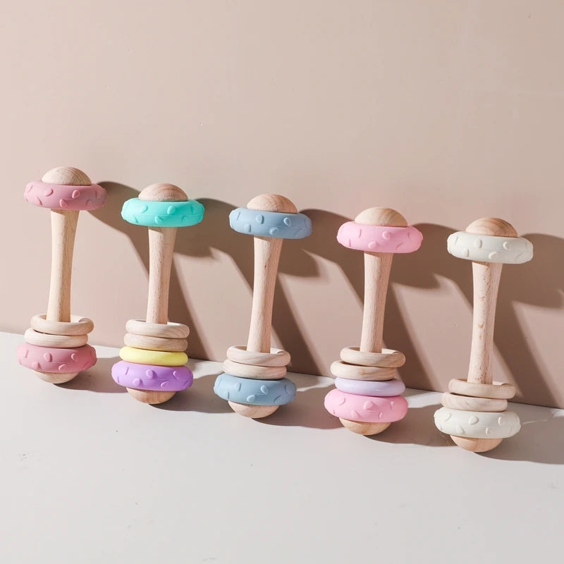 Safe Silicone and Wood Baby Rattle | Oliver & Company Montessori Toys