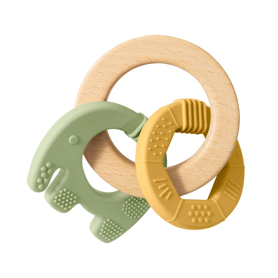 Elephant Silicone & Wooden Teether Ring 