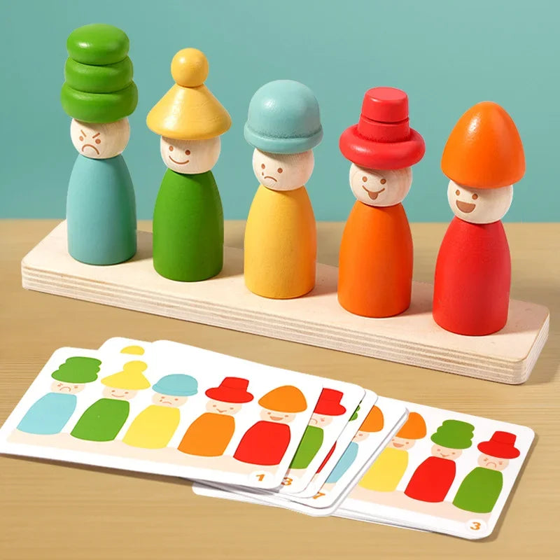  colorful puppet matching game with stackable hats