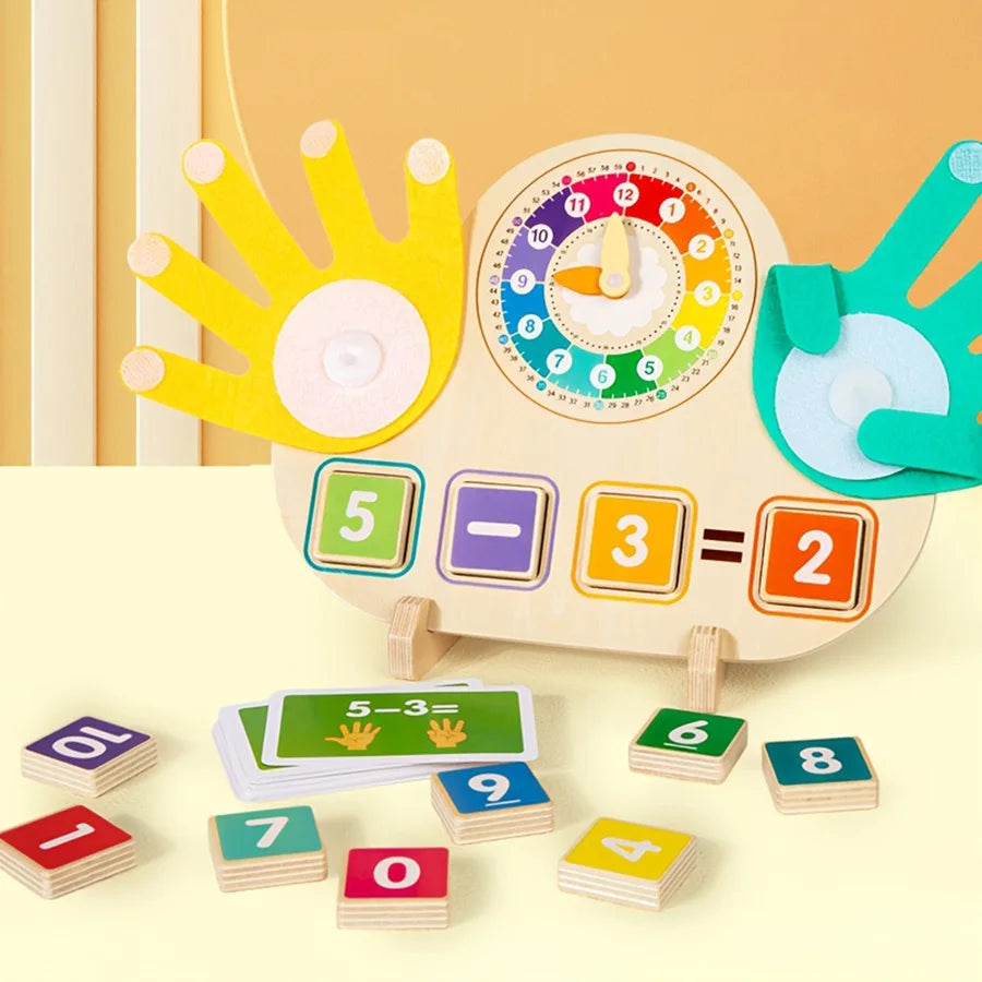 Wooden Clock & Math Learning Board - 2-in-1 Educational Toy