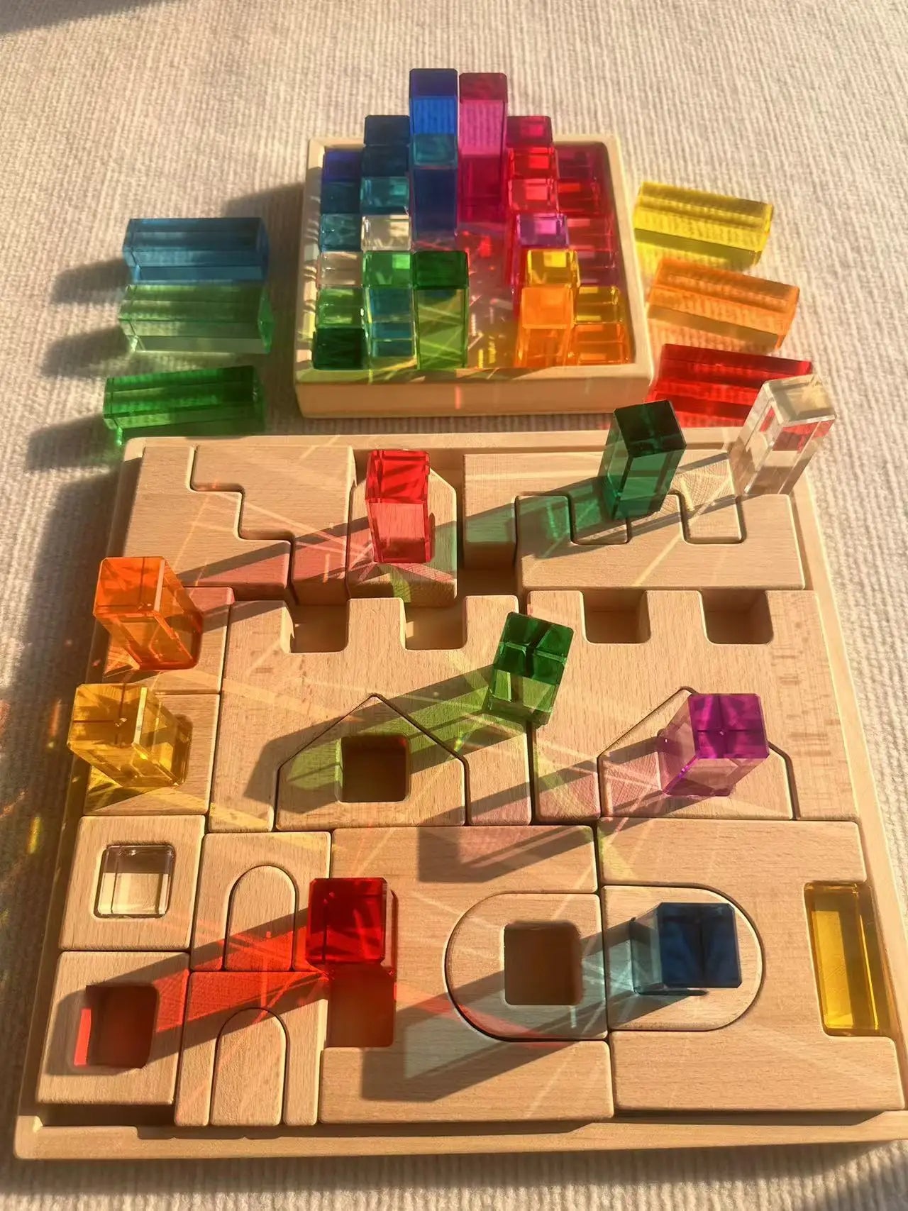 Wooden Building Blocks & Stacking Castle Toys with Transparent Cubes | Oliver Montessori Toys