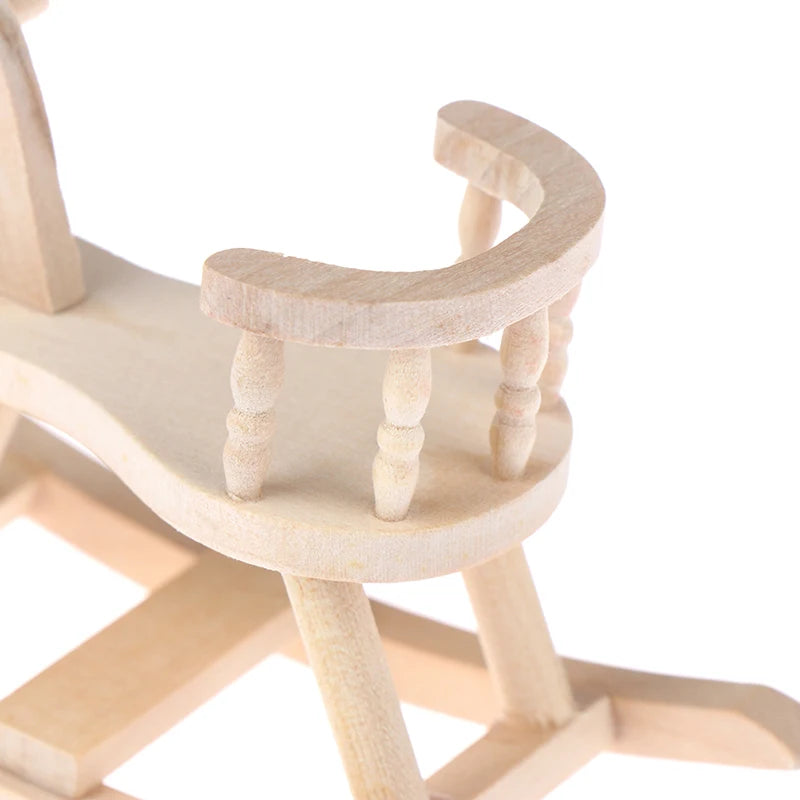 Mini Wooden Rocking Chair – 1:12 Scale Dollhouse Nursery Furniture (Horse Style)