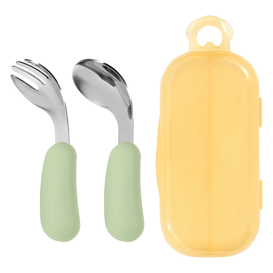 2-Piece Stainless Steel Silicone Fork and Spoon Set with Travel Case | Oliver & Company Montessori Toys