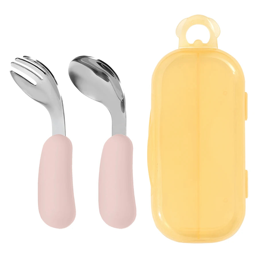 2-Piece Stainless Steel Silicone Fork and Spoon Set with Travel Case | Oliver & Company Montessori Toys