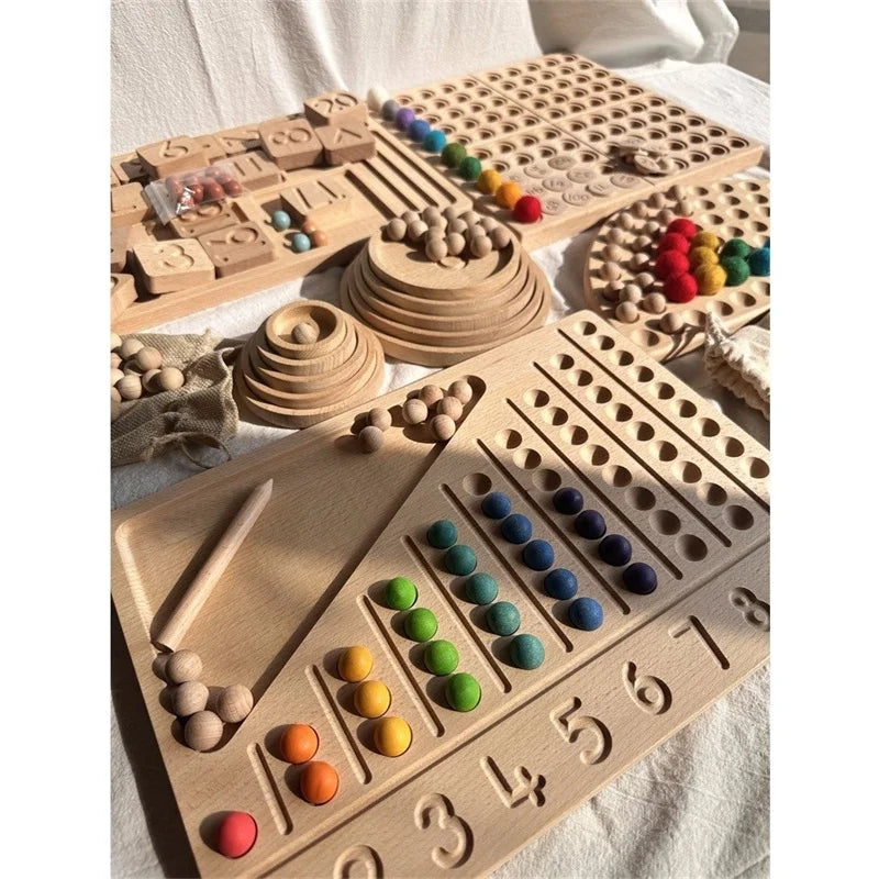 Wooden 100 Peg Board with Beads, Alphabets, and Numbers