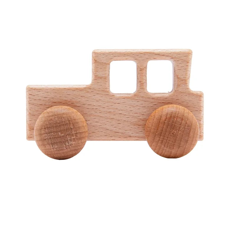 Wooden toy truck on a white background