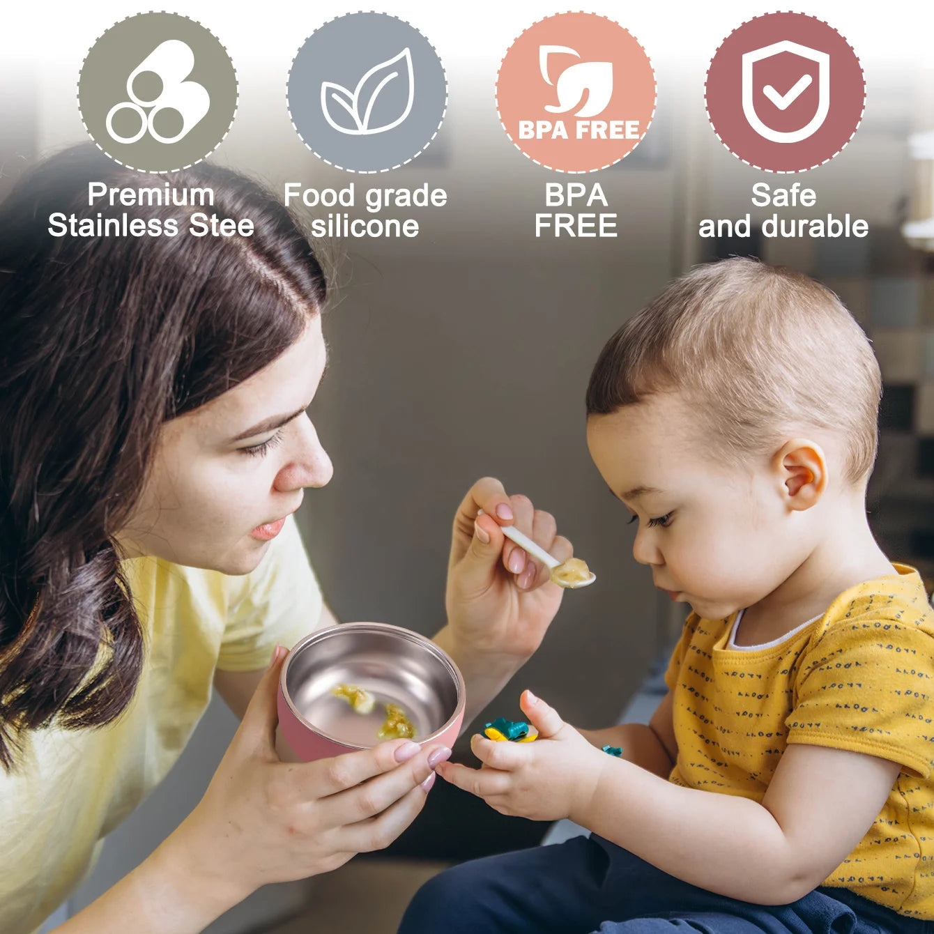 2-Piece Stainless Steel Bowl Set with Detachable Silicone Bases | Oliver Montessori Toys
