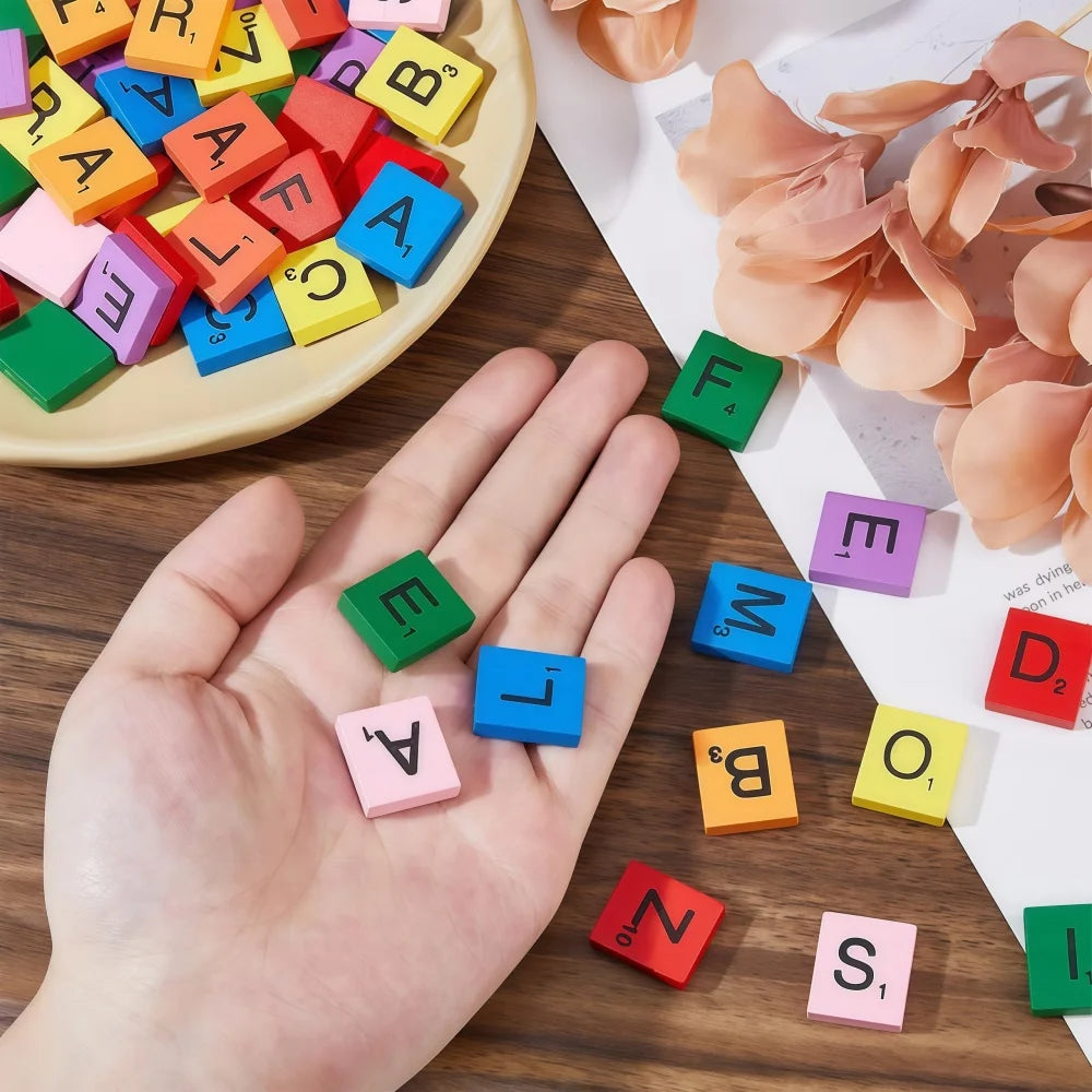 Wooden Letter Tiles Set – 100 Scrabble-Style Alphabet Tiles