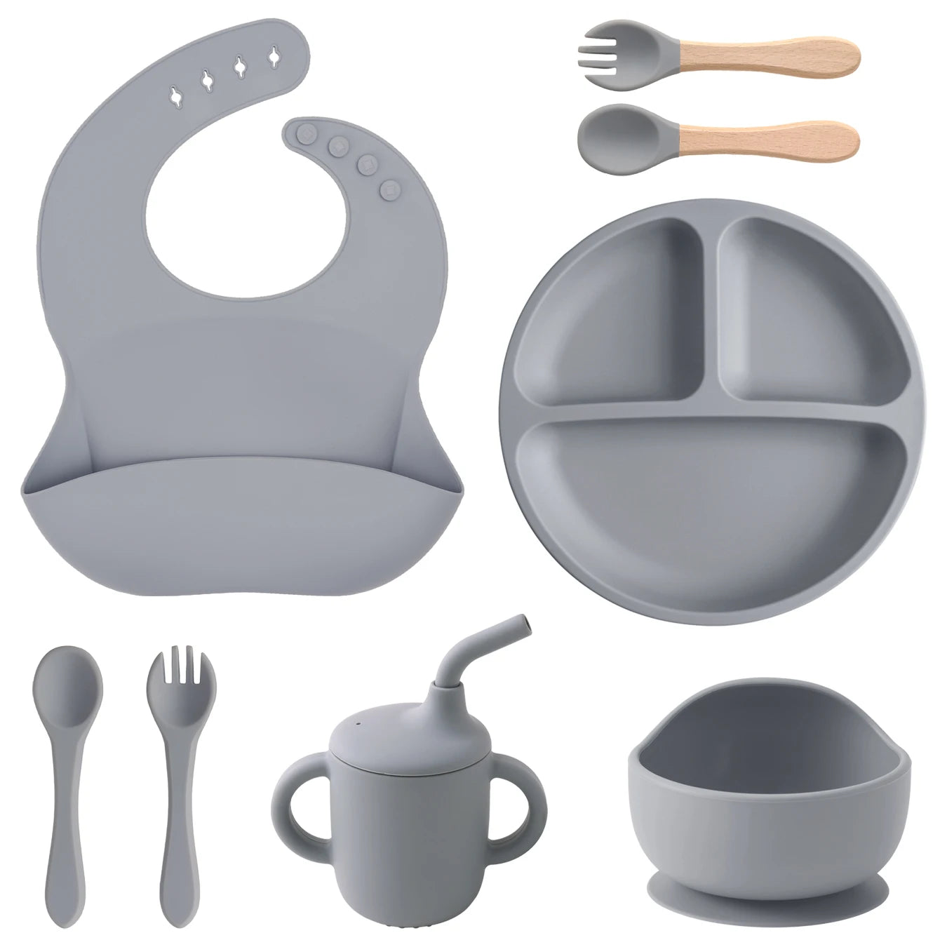 Pebble 8-piece silicone feeding set