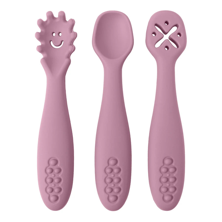 Dusty rose 3-piece silicone learning spoon set
