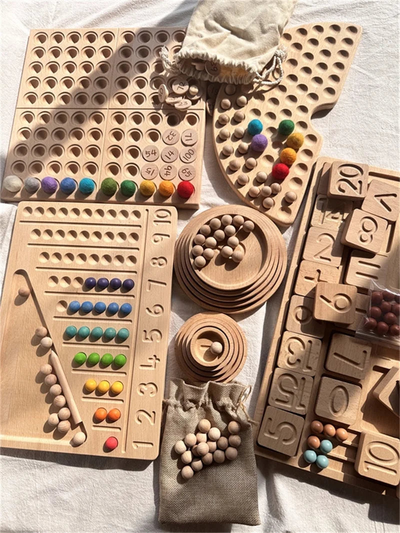 Wooden 100 Peg Board with Beads, Alphabets, and Numbers