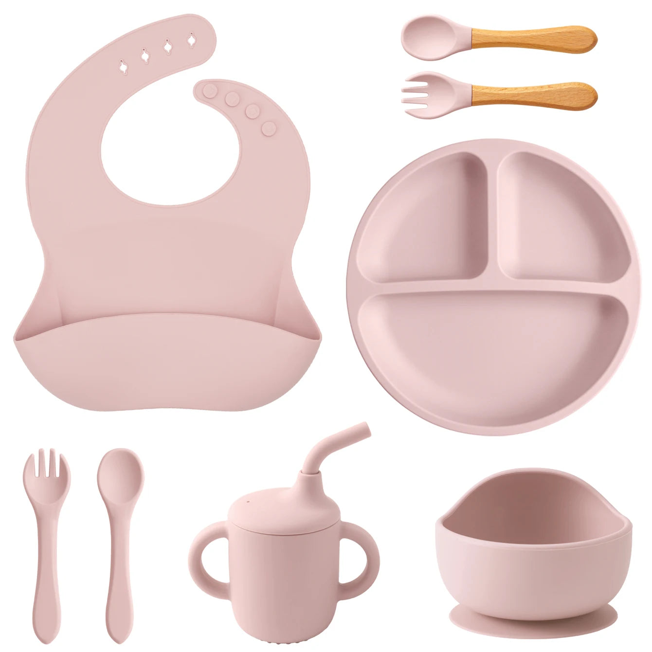 Blush 8-piece silicone feeding set