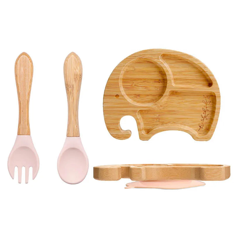 3pc Bamboo Baby Plate Set with Spoon & Fork