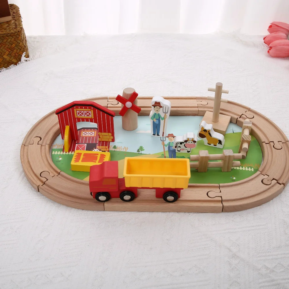 Wooden Farm Train Track Set