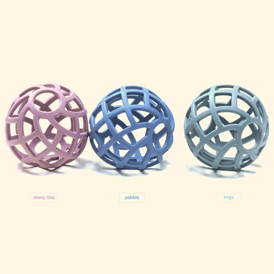 Lilac, blue and sage silicone lattice teether balls