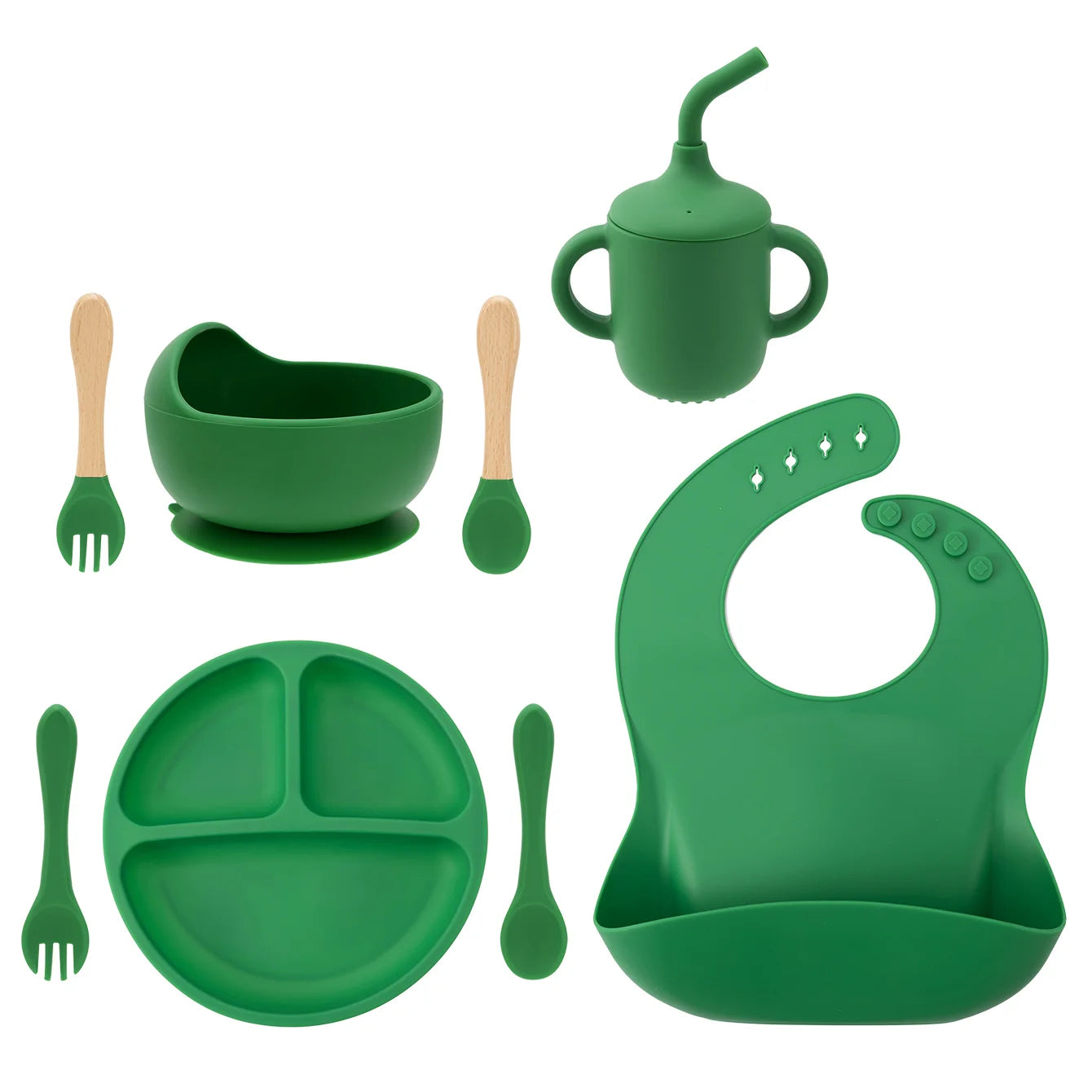 8-piece silicone feeding set in Green