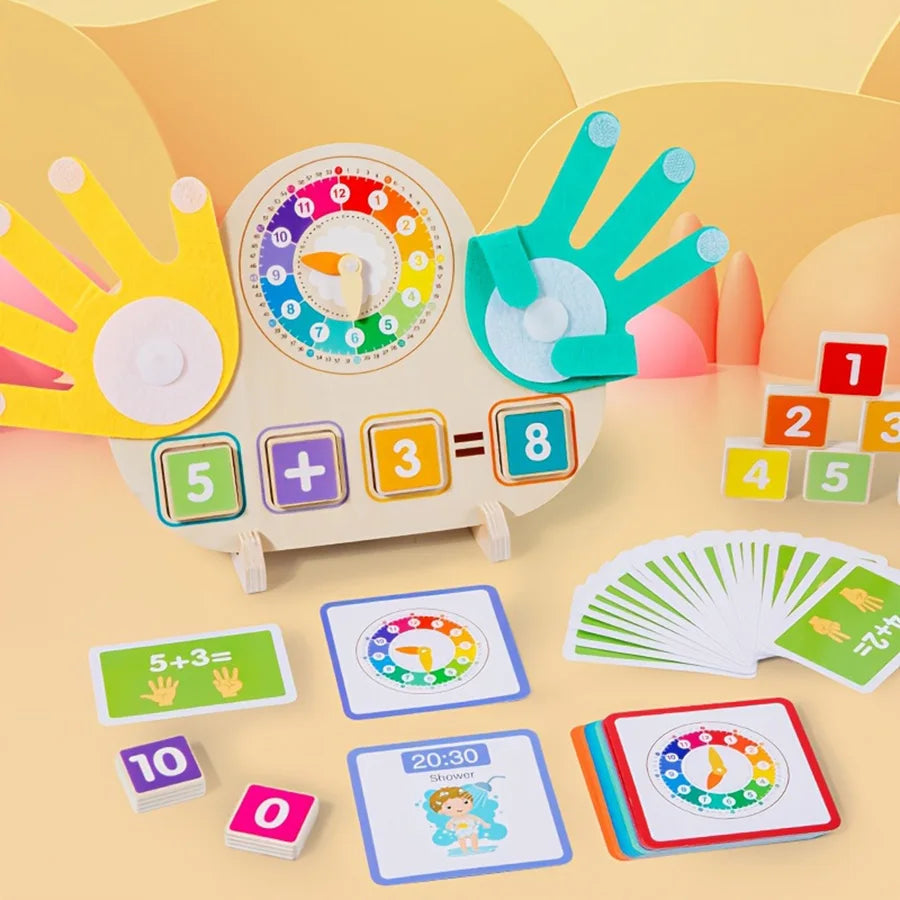 Wooden Clock & Math Learning Board | 2-in-1 Educational Toy
