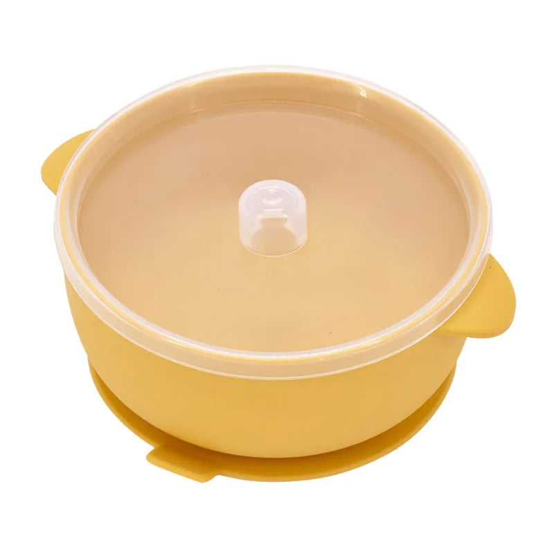 Mustard two-handle suction bowl with clear lid