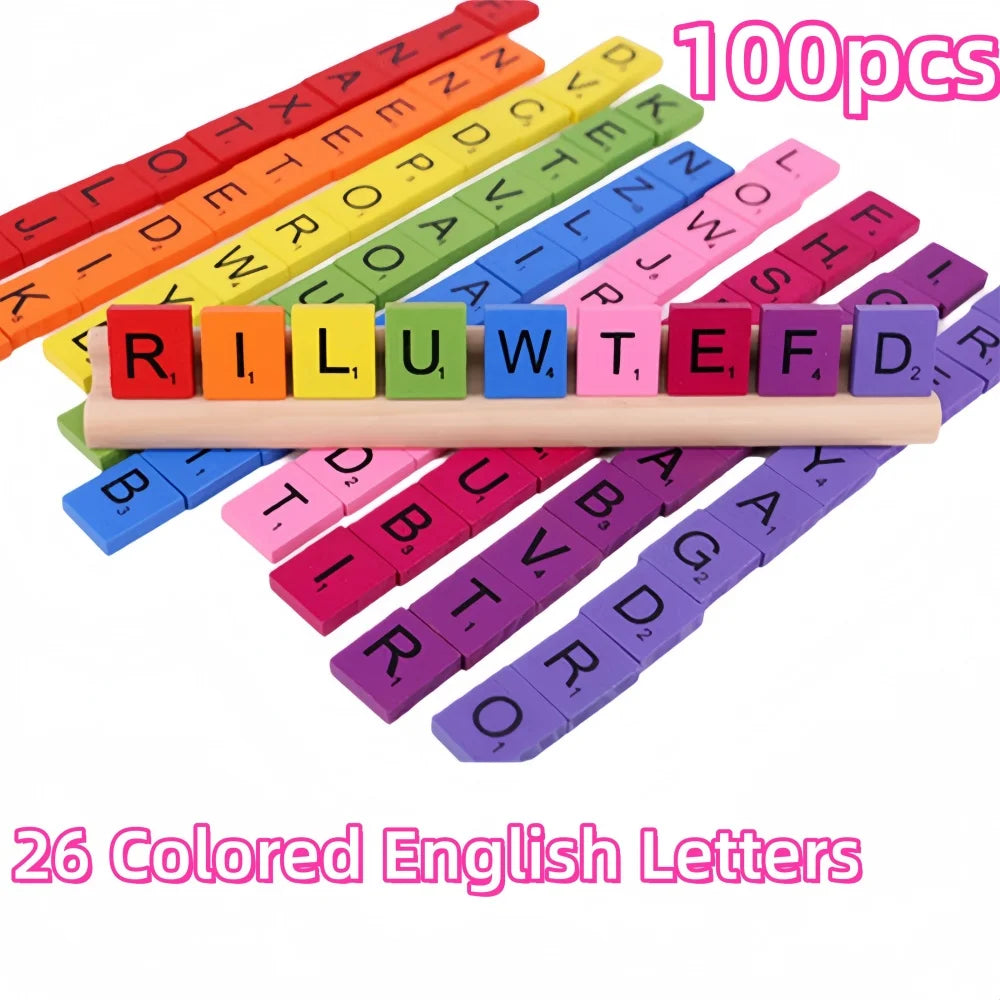 Wooden Letter Tiles Set – 100 Scrabble-Style Alphabet Tiles