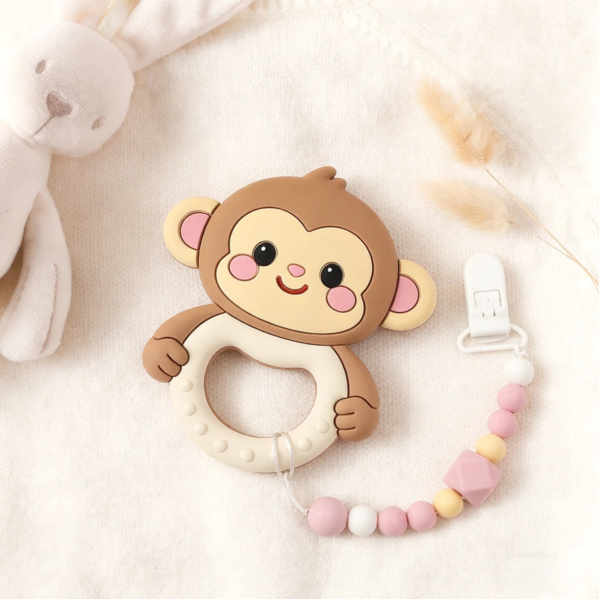 Silicone Monkey Teether with Ring - Oliver & Company