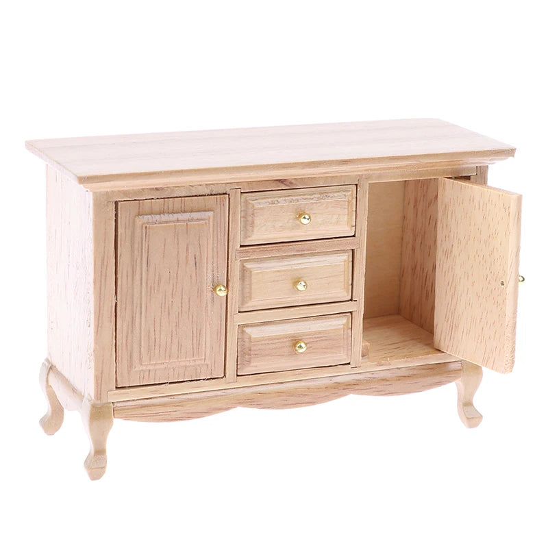 Wooden sideboard with marble top on a white background. Oliver & Company Montessori Toys