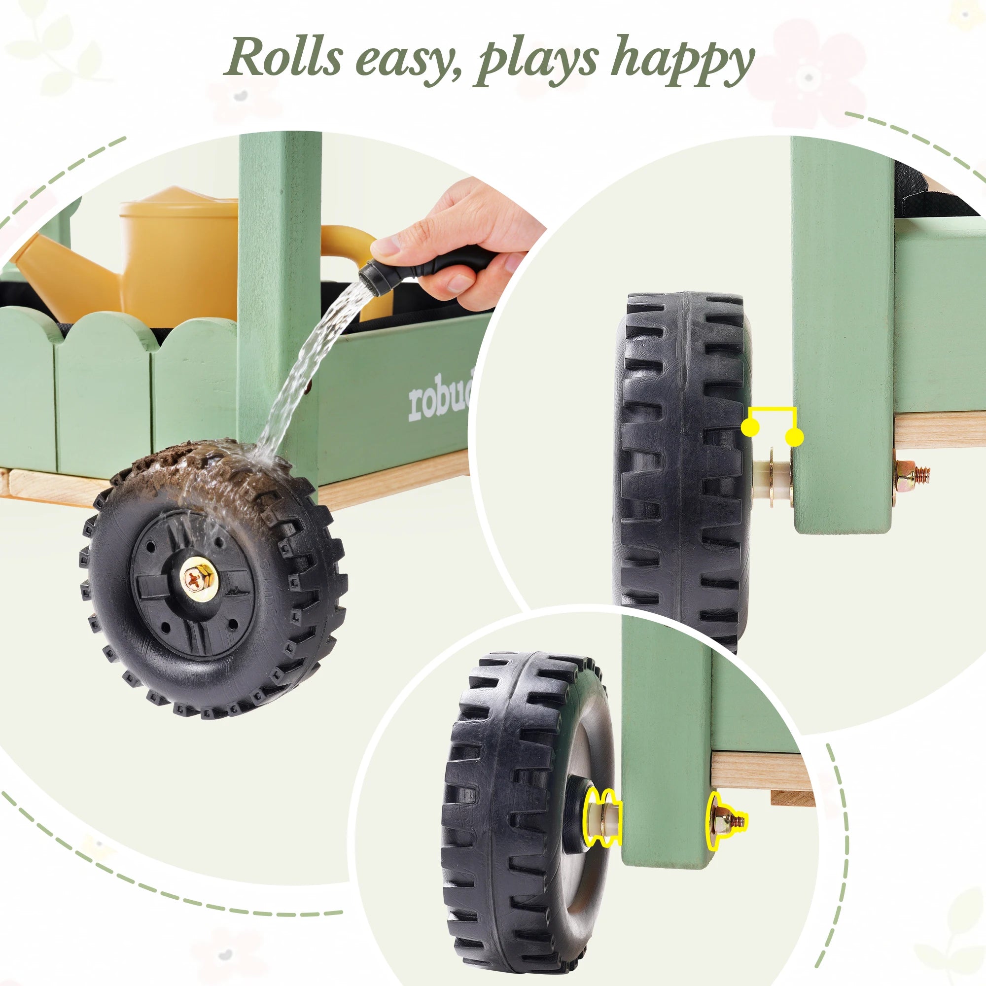 Wooden Kids Garden Cart with Tools and Planters