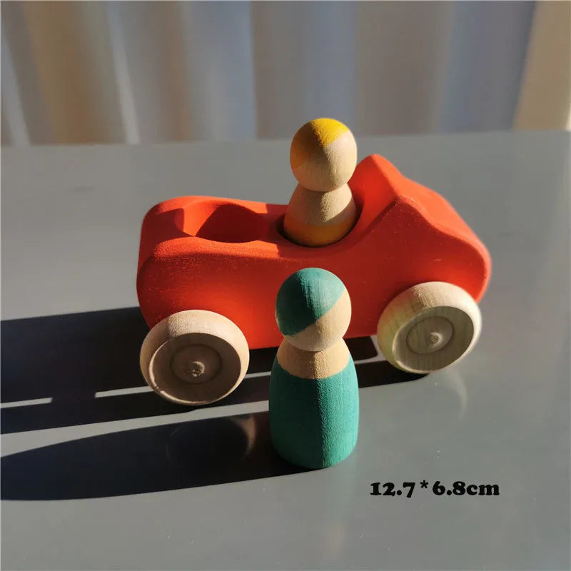 Wooden Stacking Bridge, Cars & Forest Trees Set - Montessori Imaginative Play