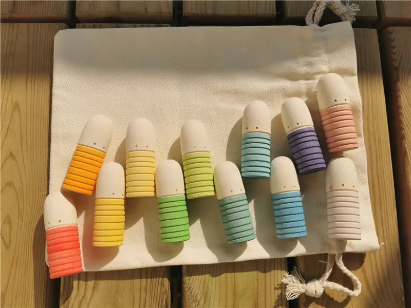 Rainbow Wooden Loose Parts | Shoots, Sticks & Cubes Set