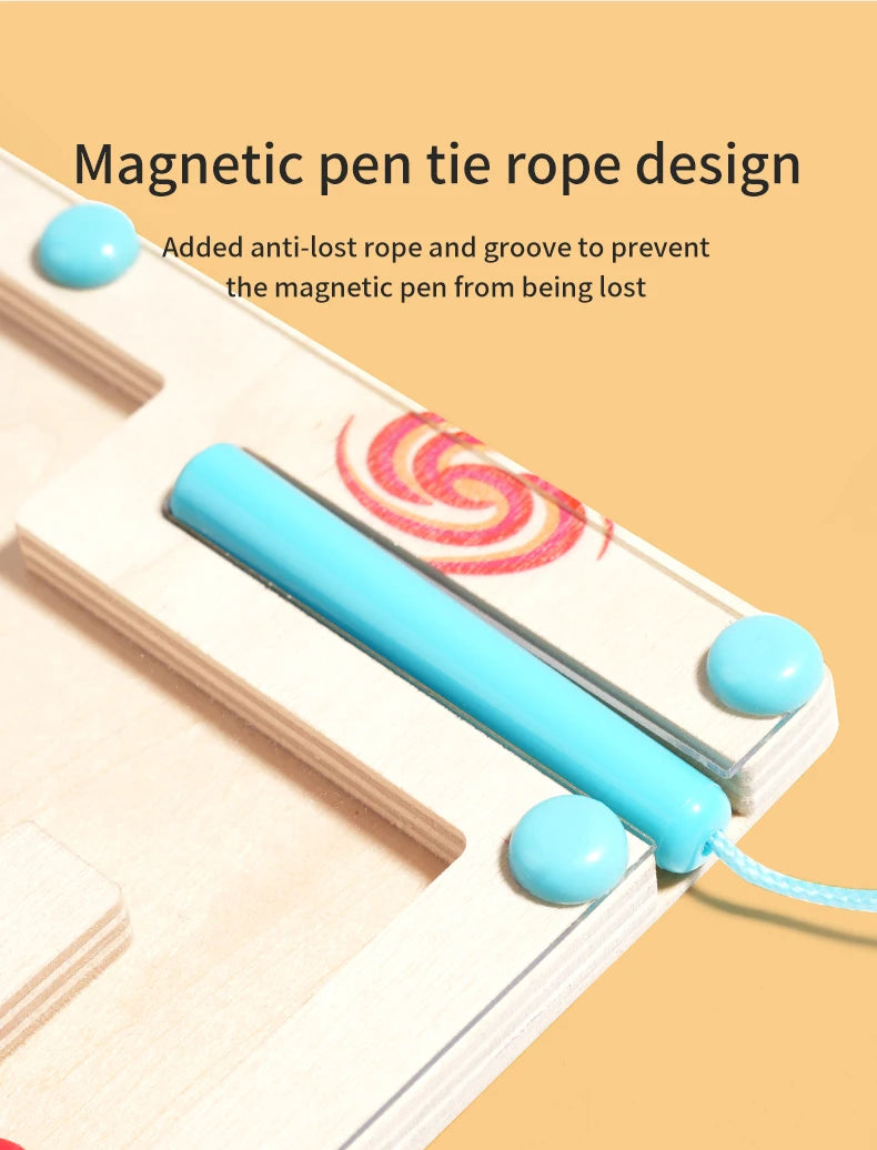 Magnetic pen tie rope design with text on a beige background Shape Maze – Magnetic Sorting Board | Oliver Montessori Toys
