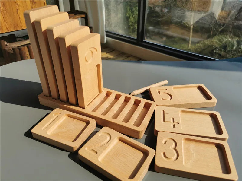 Wooden Montessori Counting Board Sets – Walnut Frame, Number Tiles & Felt Balls