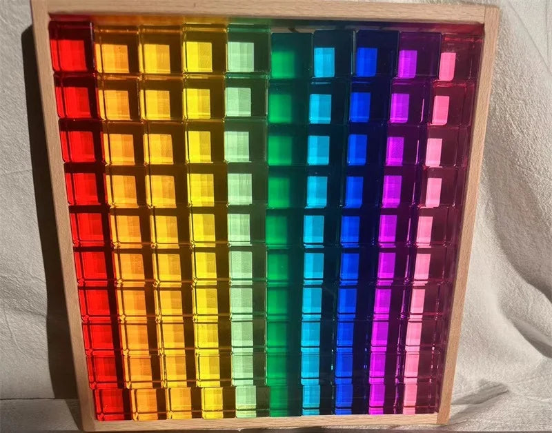 Montessori Wooden Cubes with Acrylic Gems