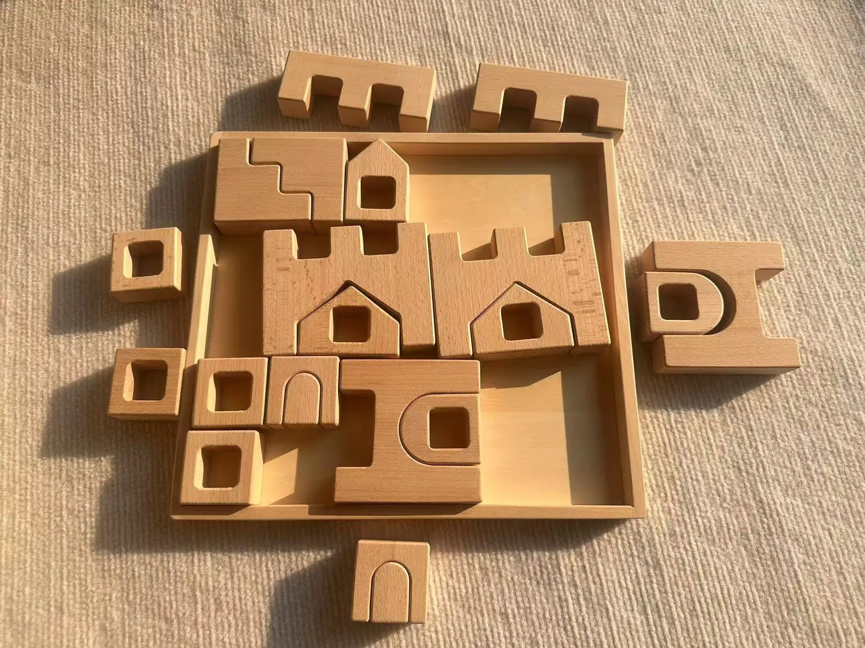 Wooden Building Blocks & Stacking Castle Toys with Transparent Cubes | Oliver Montessori Toys