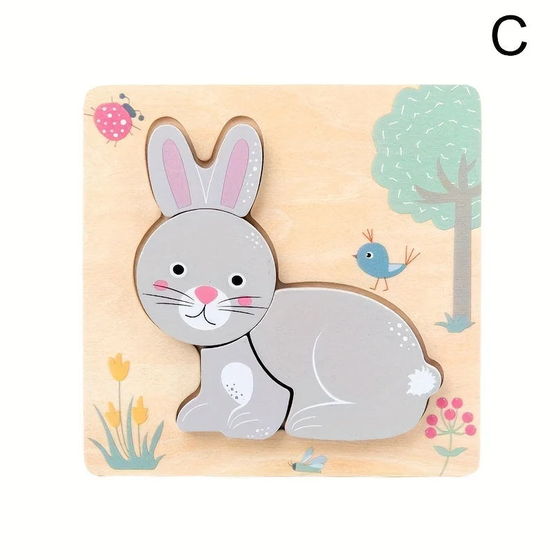 Wooden puzzle with a rabbit design on a decorative background