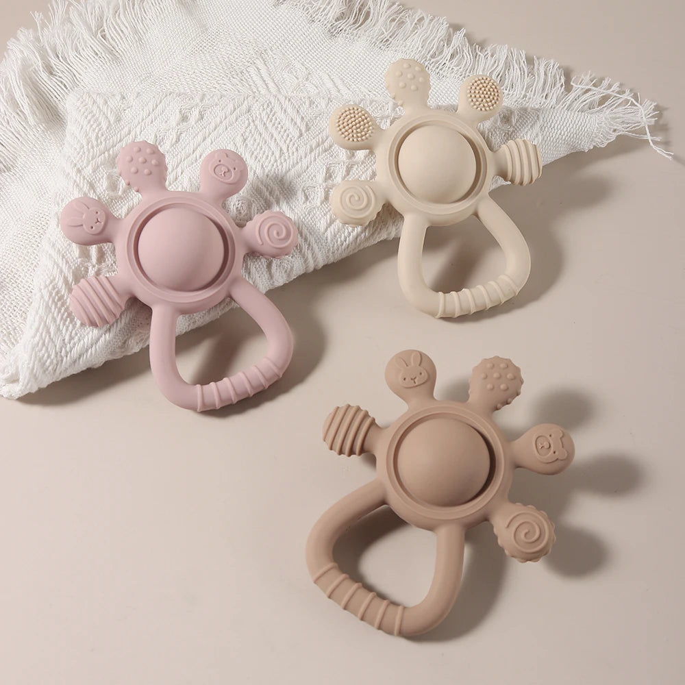 Crab Silicone Rattle Teether - Baby Hand Bell Teething Toy