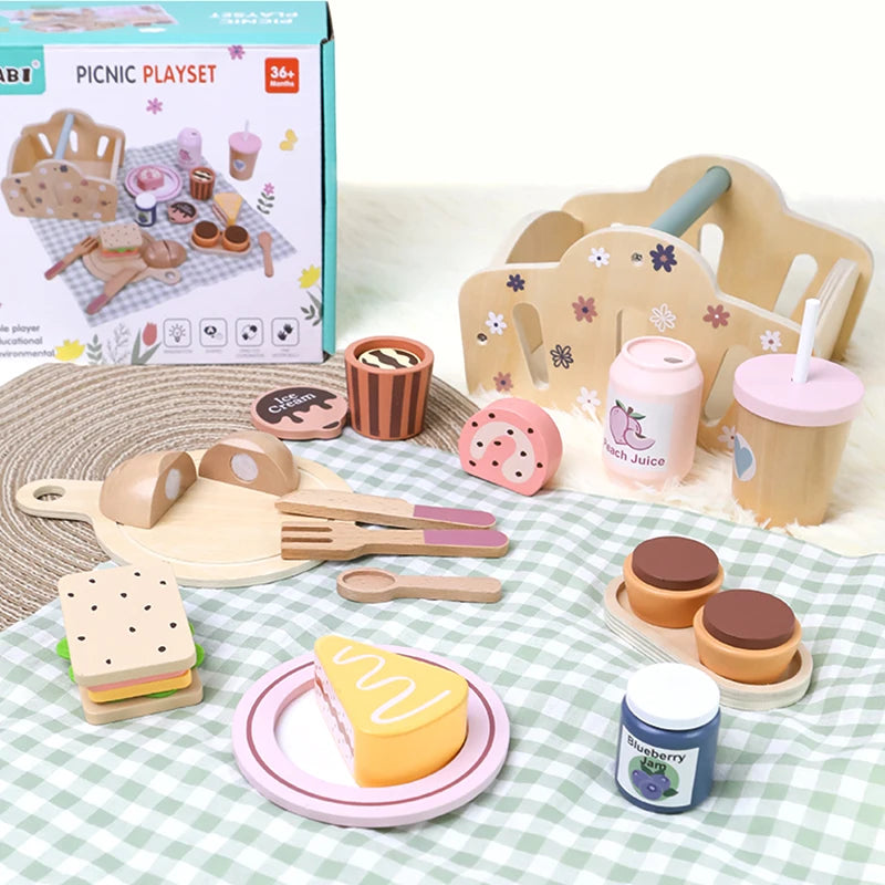 Wooden Picnic Pretend Play Set | Montessori Food & Cooking Toy