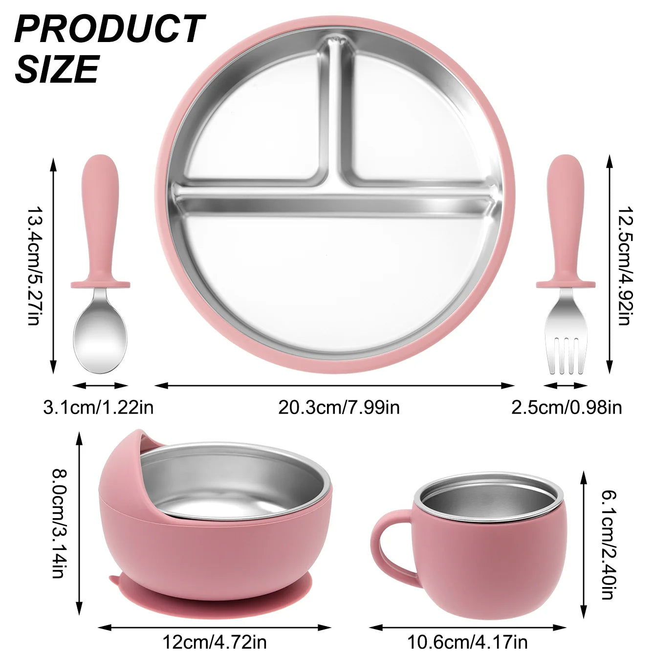 5-Piece Stainless Steel Silicone Baby Feeding Set with Cup | Oliver Montessori Toys