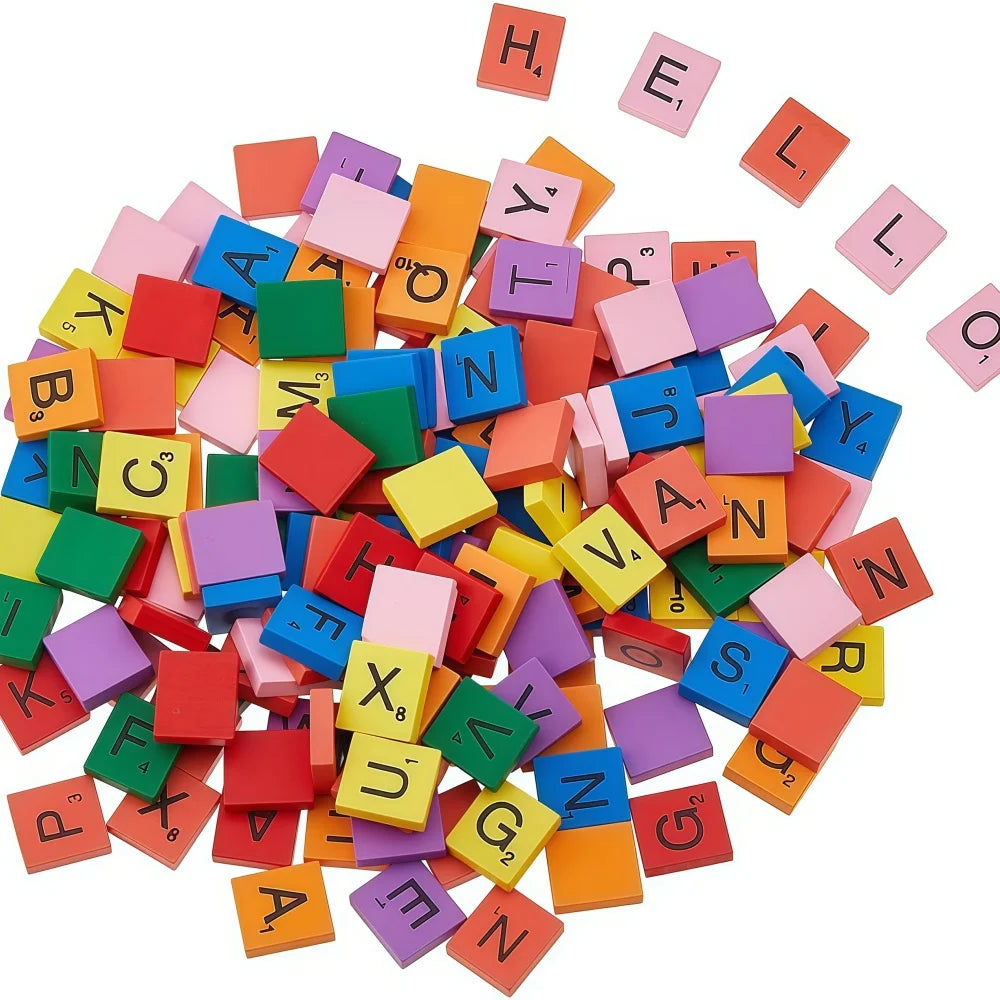 Wooden Letter Tiles Set – 100 Scrabble-Style Alphabet Tiles