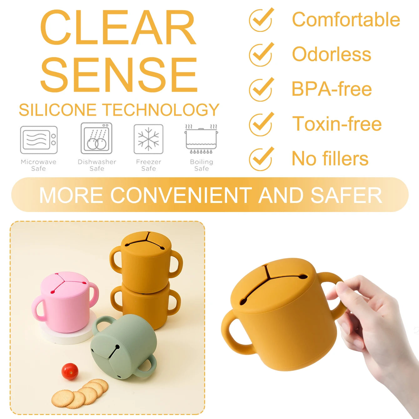 Snack cup features: BPA free, odorless and spill-resistant lid