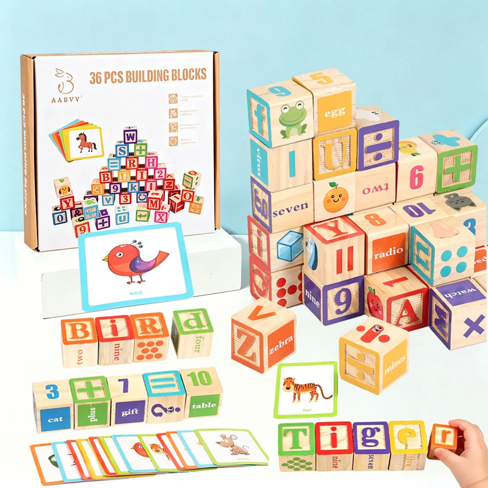 Wooden ABC Alphabet Blocks with Flashcards - Oliver & Company