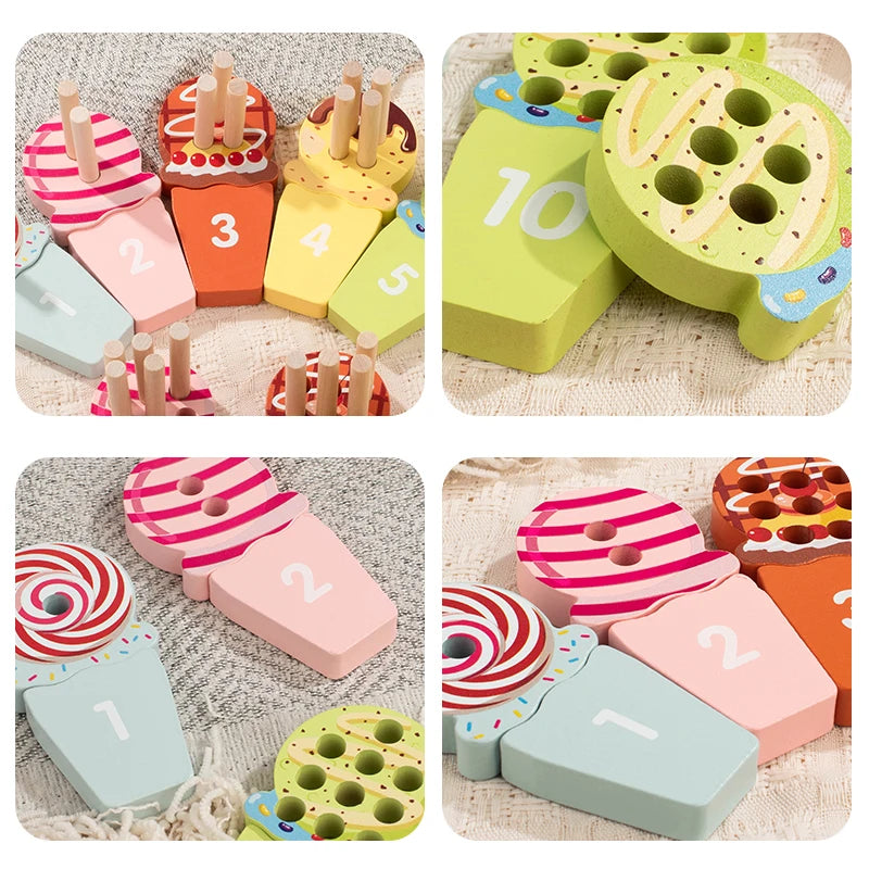 Wooden Ice Cream Cone Counting Math Sett | Oliver Montessori Toys