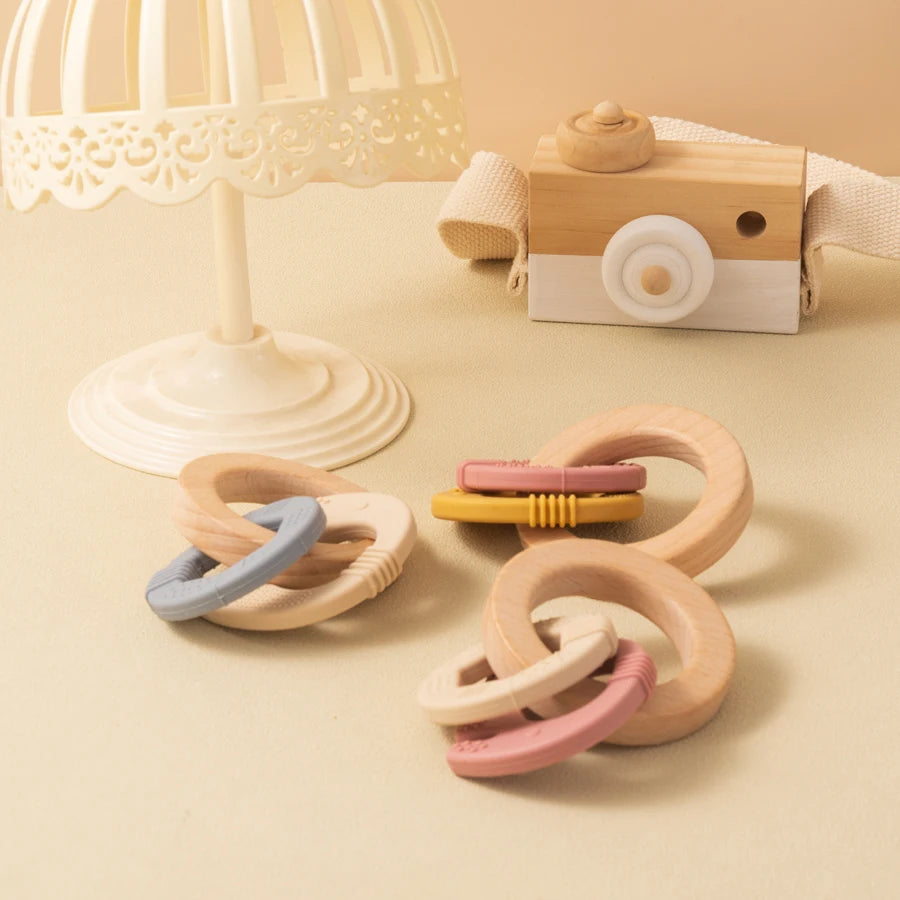 Elephant Silicone & Wooden Teether Ring 