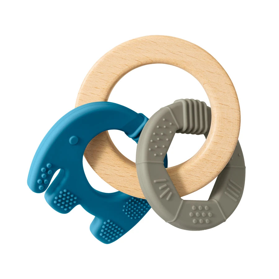Elephant Silicone & Wooden Teether Ring 