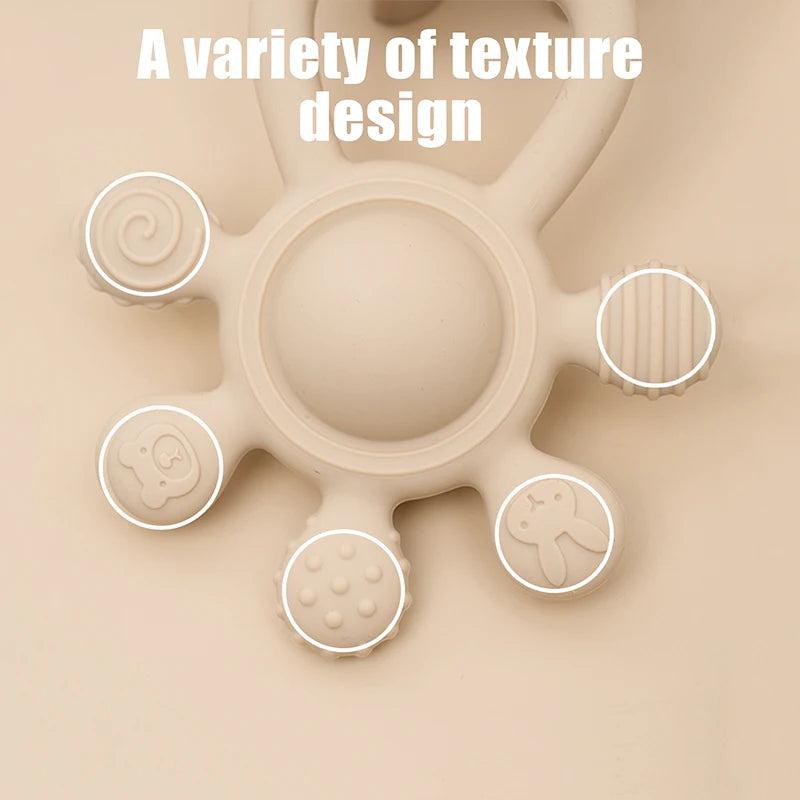 Fidget spinner with various texture designs on a beige background