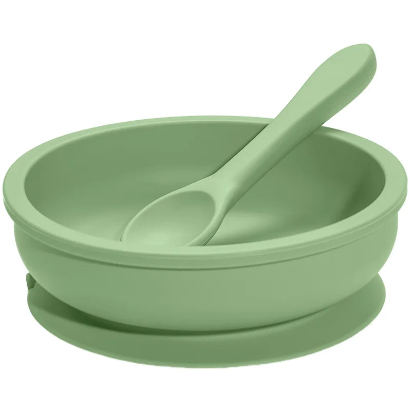 Mint wide silicone suction bowl and spoon