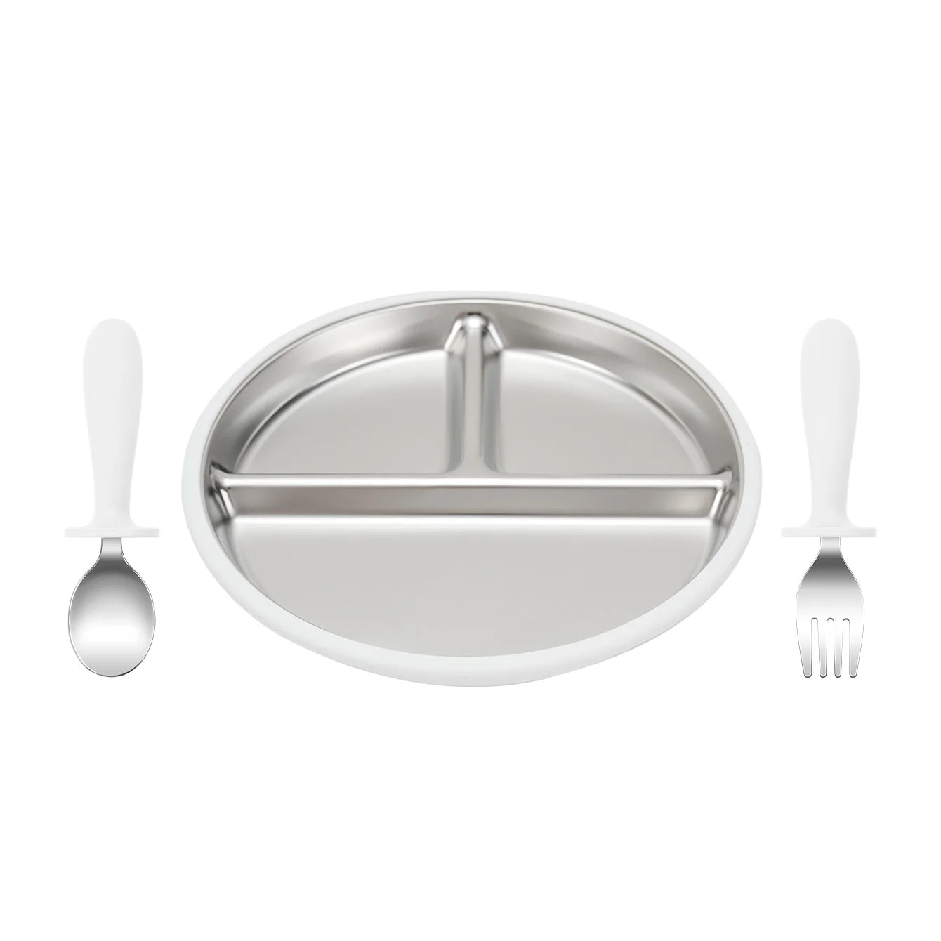 3-Piece Stainless Steel Divided Plate and Utensil Set | Oliver Montessori Toys