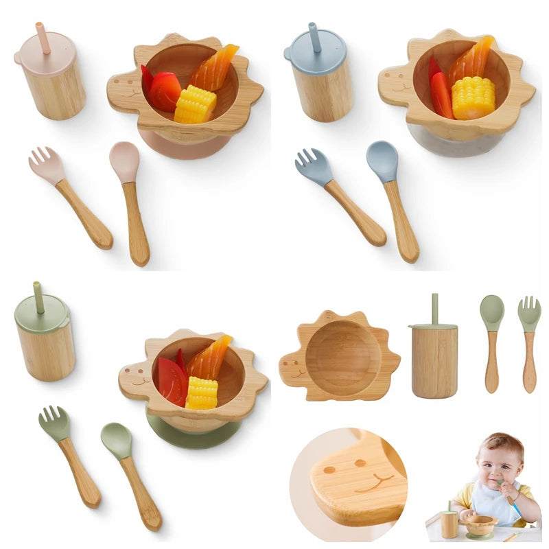 Bamboo Dinosaur Baby Bowl Set – 4PC Suction Tableware