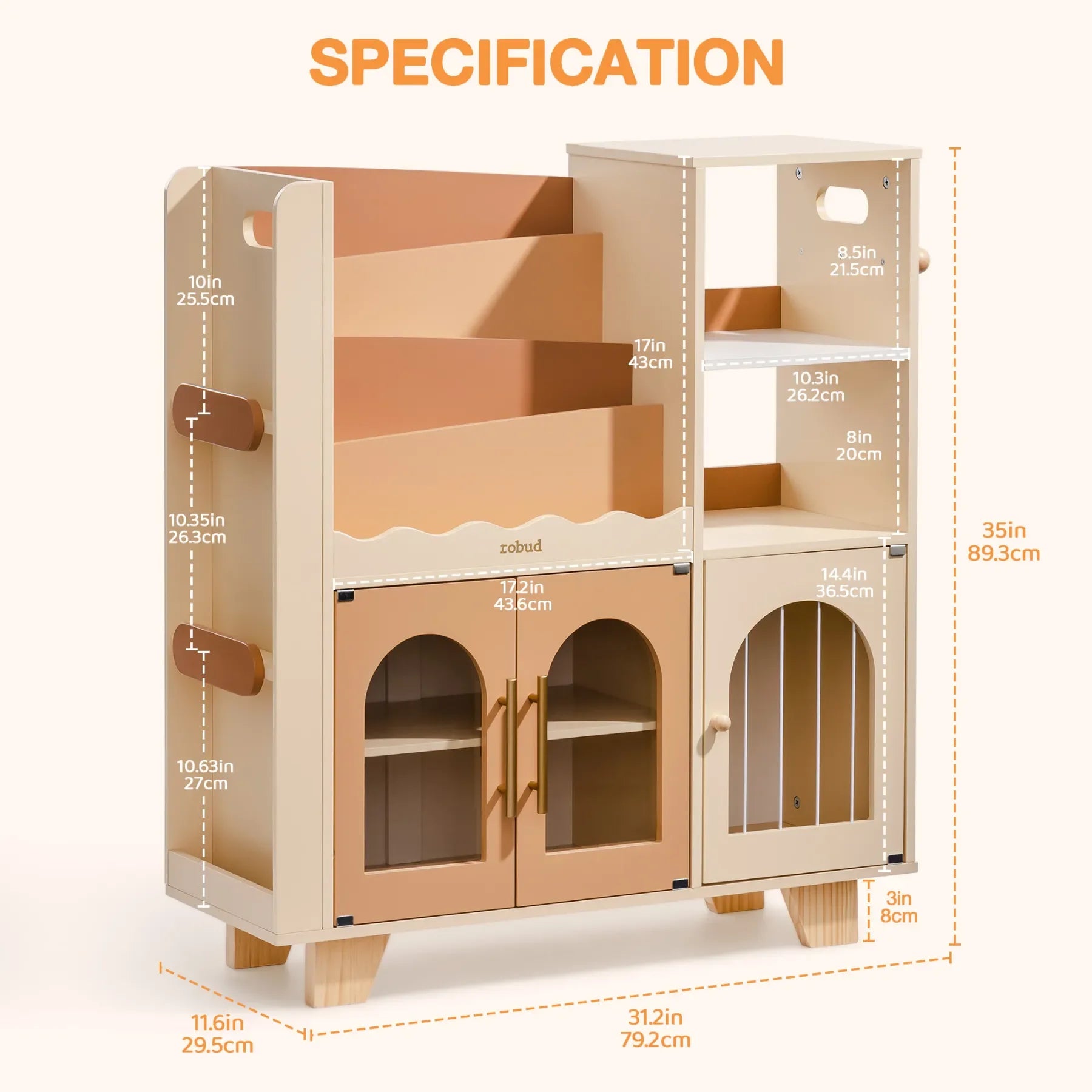 Wooden playhouse with dimensions labeled on a white background