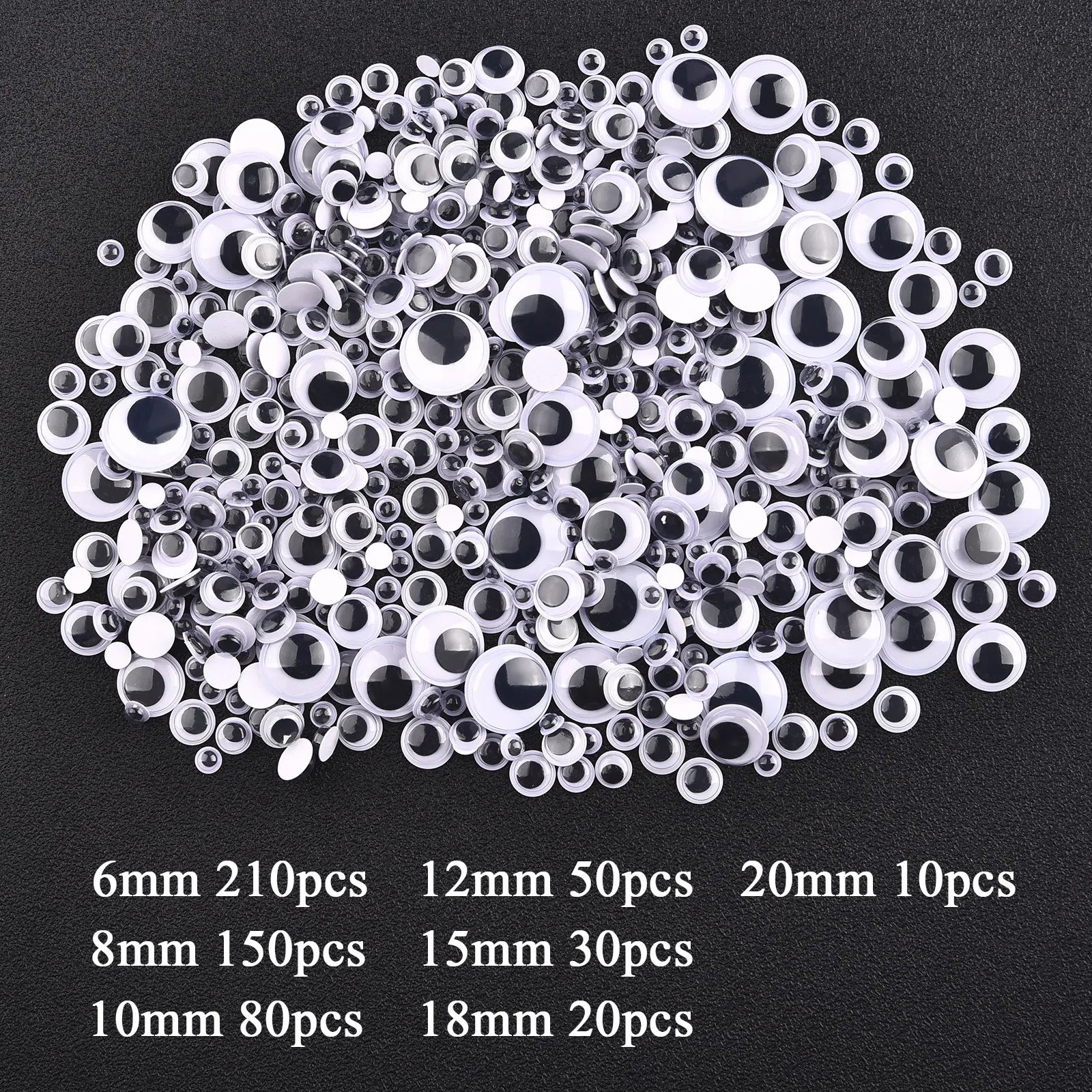 Movable Googly Eyes - Kindergarten Craft Supplies: A large pile of assorted sizes and shapes of googly eyes, perfect for enhancing children's art projects and creative play.