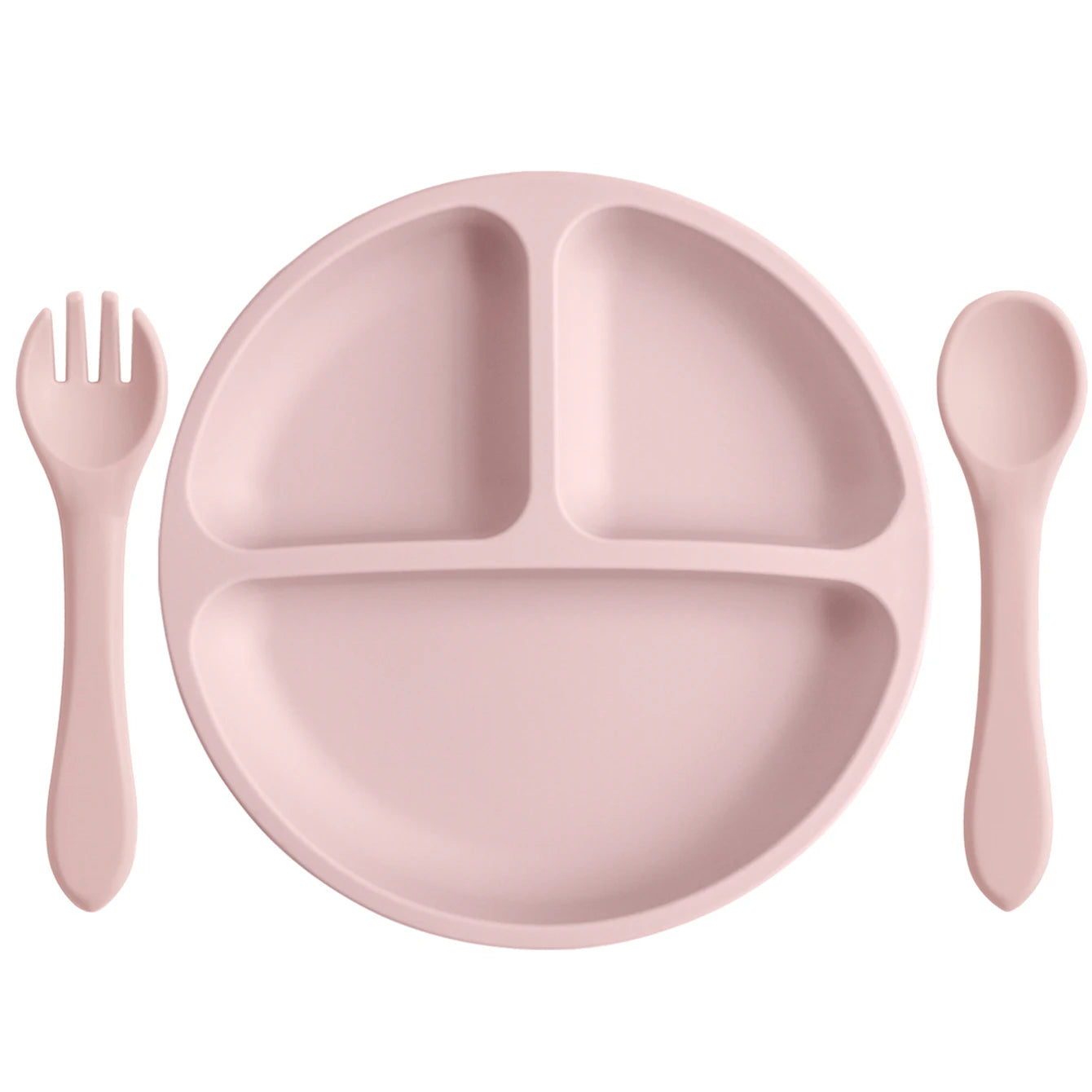 Dusty Lilac round divided plate with matching spoon and fork